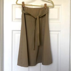 Max Mara Tie Front Khaki Midi Skirt, Size 6.